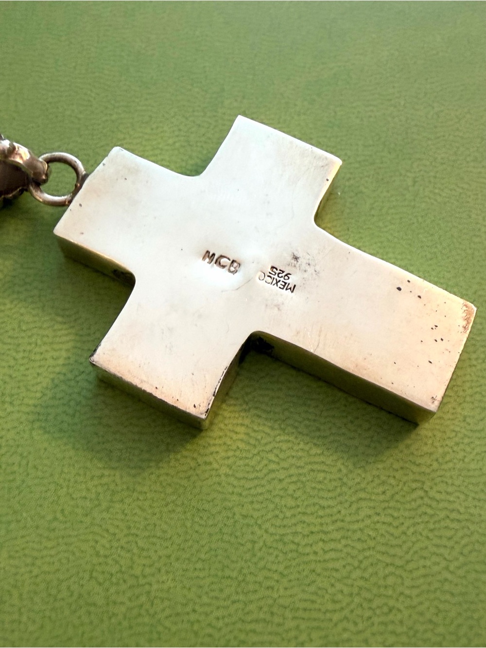 Mexico Artist Signed 925 Sterling Silver Cross Abalone Shell Pendant Necklace - Picture 3 of 4